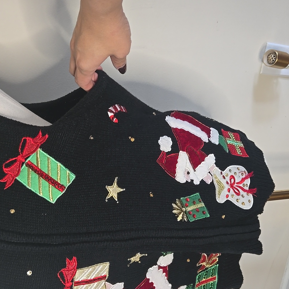 Heirloom Collectibles Black Christmas Holiday Vest – Santa Embroidery, Mock Neck - Picture 4 of 7